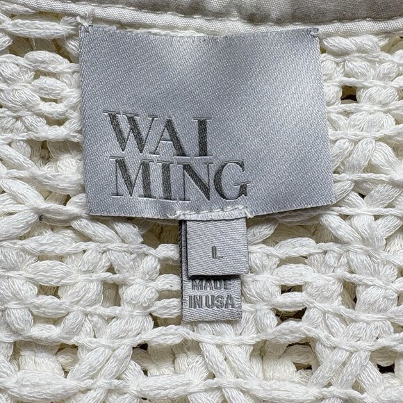 WAI MING Women Open Knit Crochet Tank Top Sz L White Racerback Spring 17-12 - Picture 5 of 9